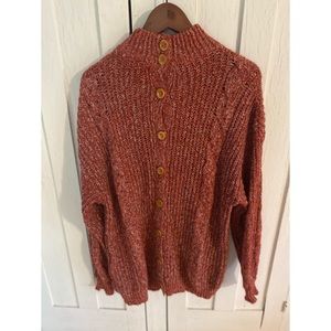 Easel Button Back Tunic Length Turtleneck Sweater